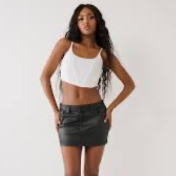 **True Religion Coated Black Mini Skirt** - Picture 2 of 7